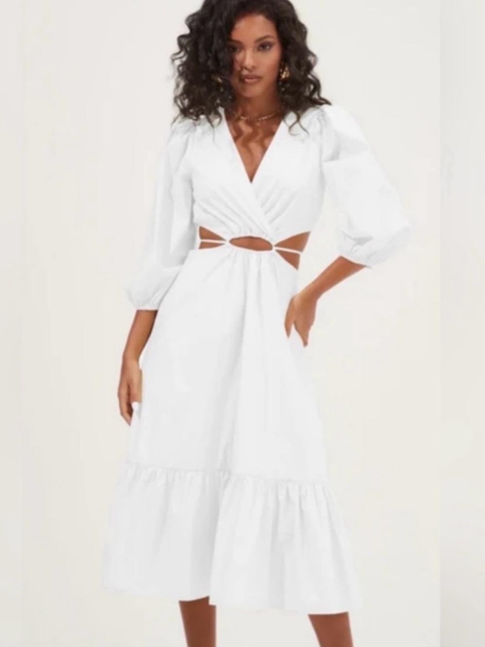 Astr White Midi Dress with Waist Cutouts